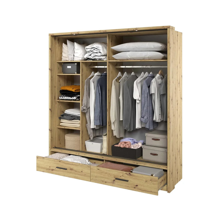 Isabella Sliding Door Wardrobe 200cm Oak Artisan with LED Lights