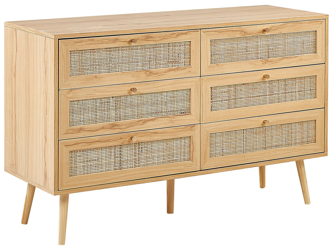6 Drawer Chest Rattan Light Brown PEROTE
