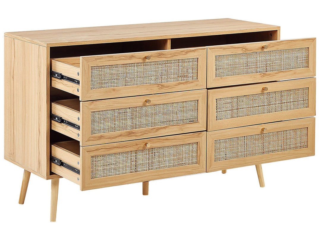 6 Drawer Chest Rattan Light Brown Caistor