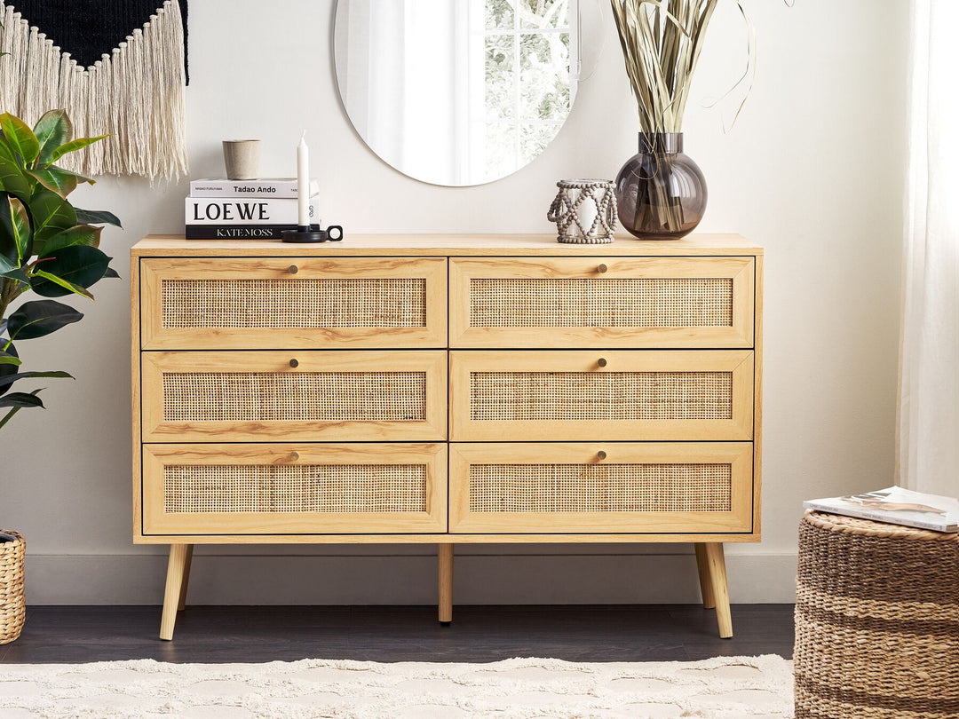 6 Drawer Chest Rattan Light Brown PEROTE