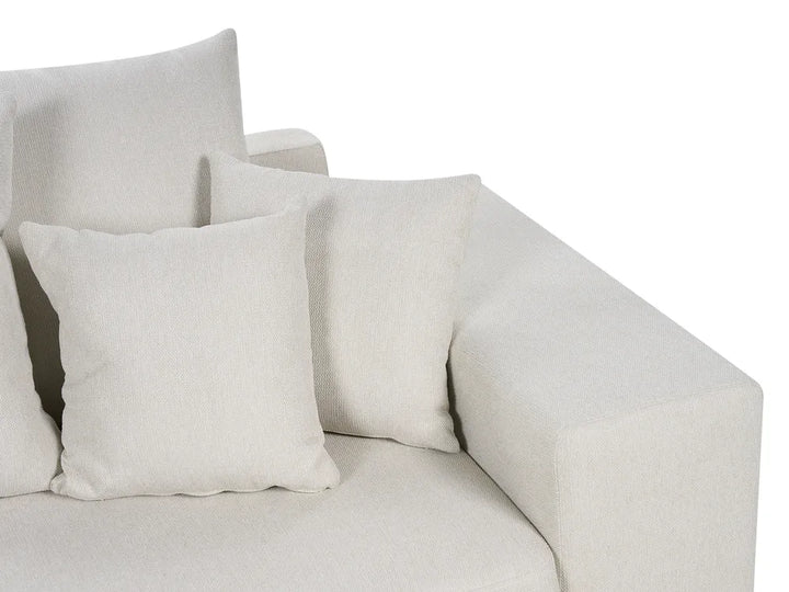 Corner Sofa Bed 3 Seater Fabric Light Beige with Storage Right Hand Vardie