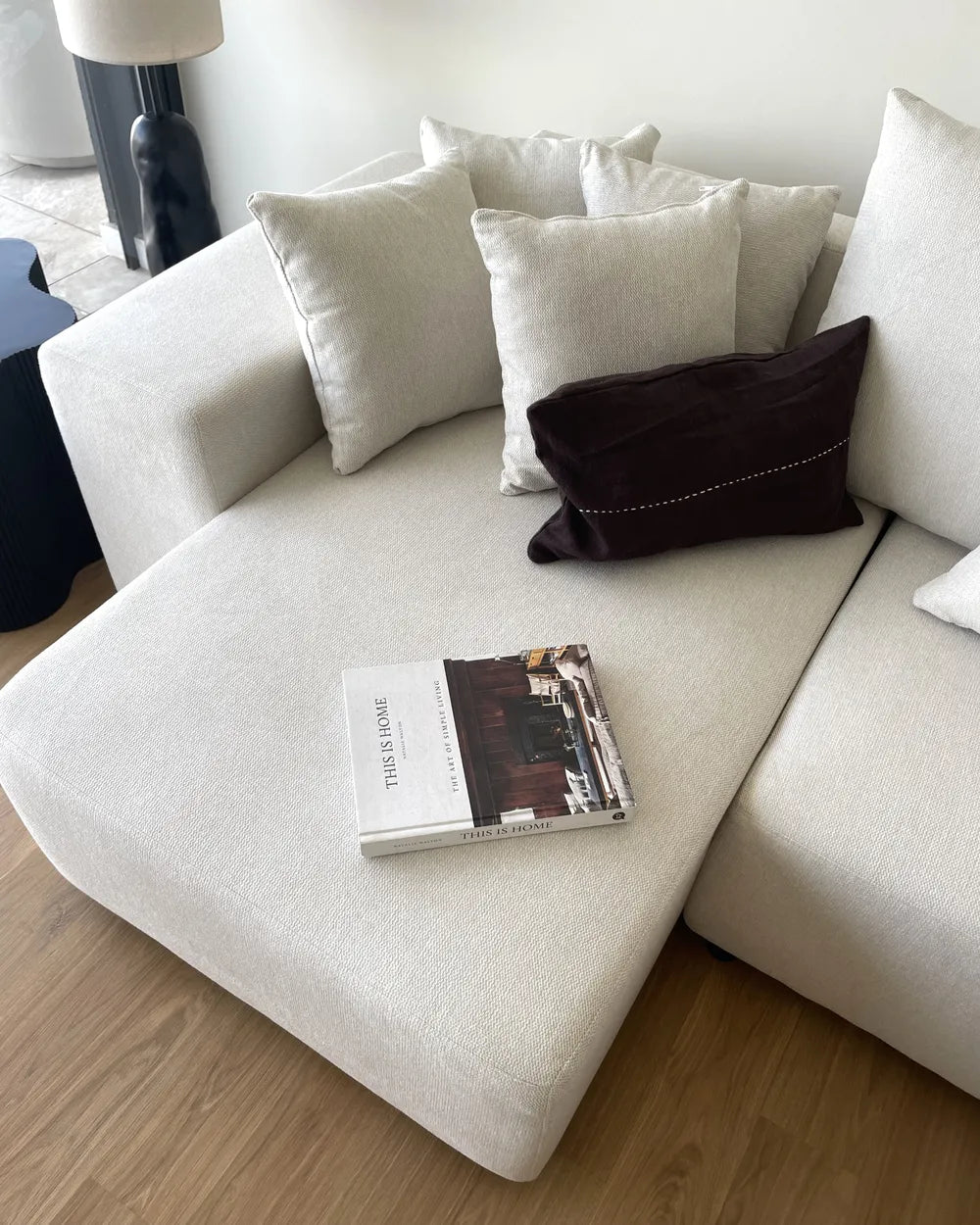 Corner Sofa Bed 3 Seater Fabric Light Beige with Storage Right Hand Vardie