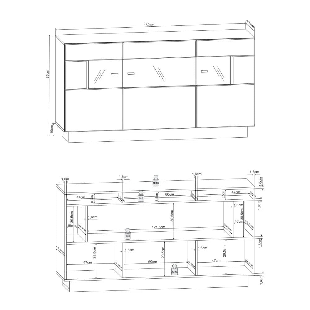 Display Sideboard Cabinet Denira 84