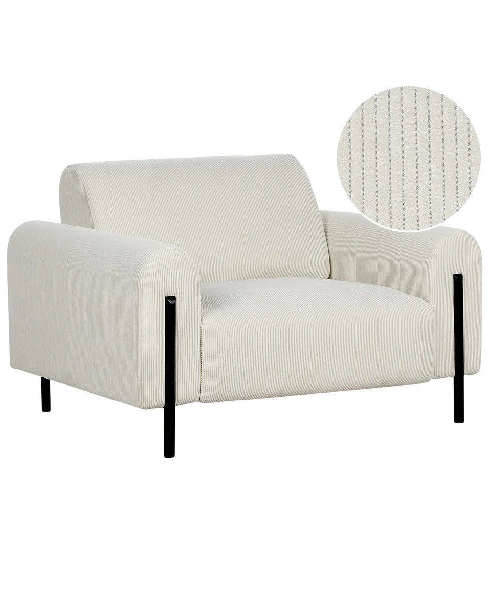 White armchair with black legs on a white background