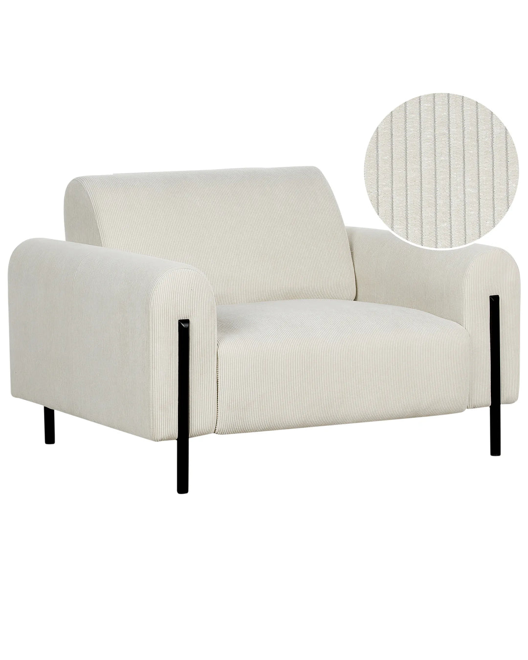 White armchair with black legs on a white background