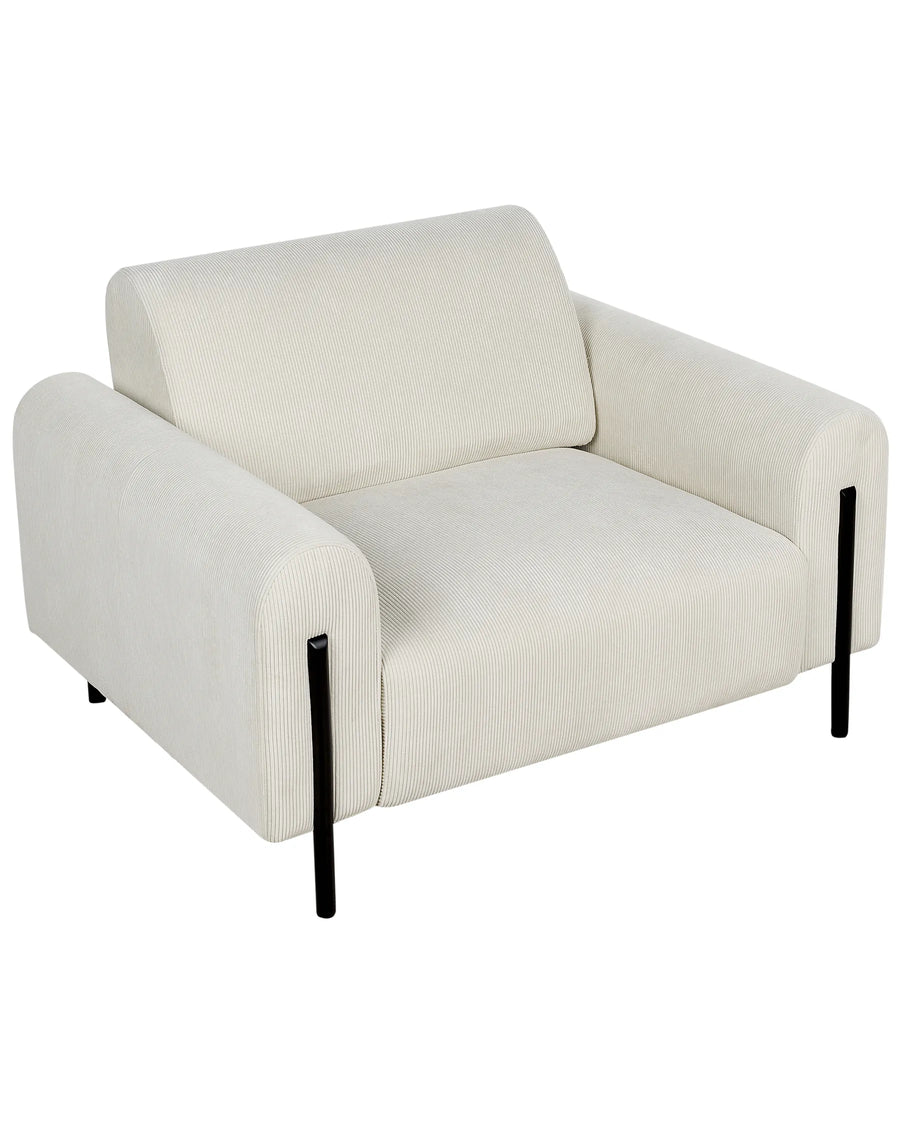 White sofa with black legs on a white background