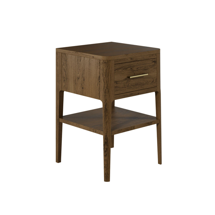 D.I. Designs Abberley Brown Oak Wood & Gold Bedside Table | 1 Drawer
