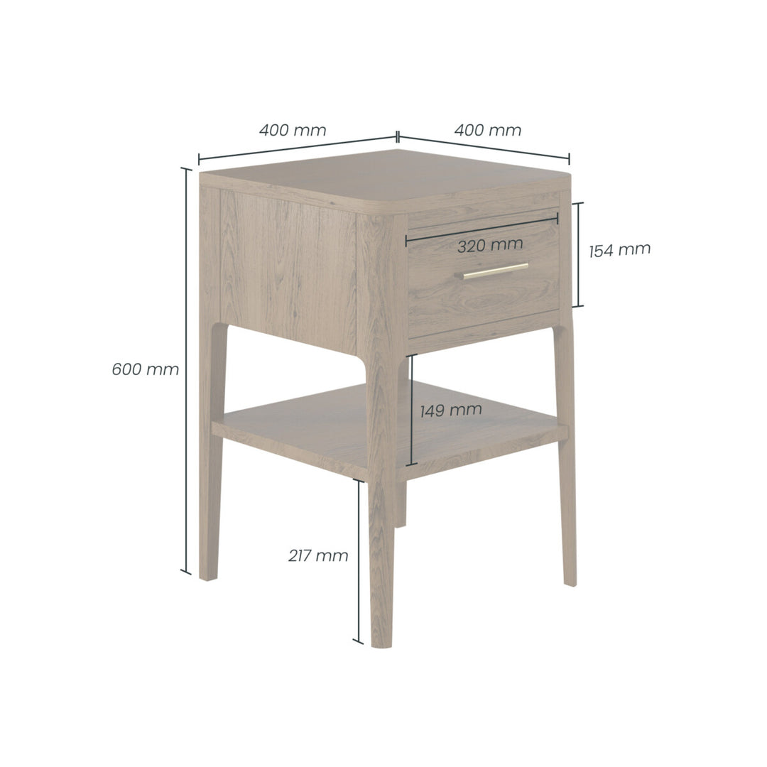 D.I. Designs Abberley Brown Oak Wood & Gold Bedside Table | 1 Drawer