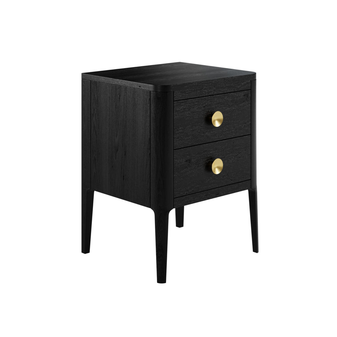 D.I. Designs Abberley Black Oak Wood & Gold Bedside Table | 2 Drawers