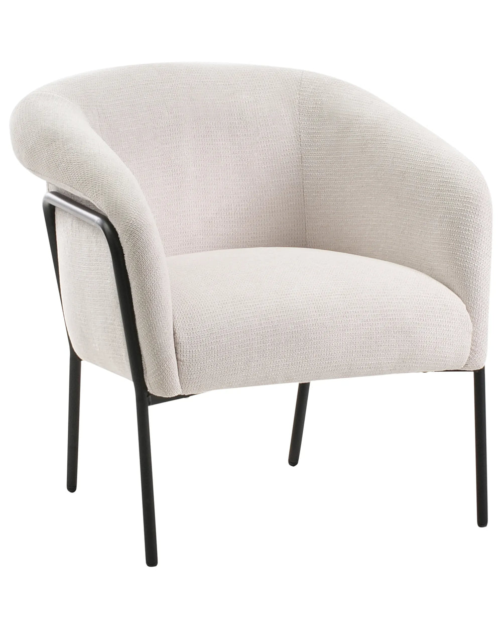 Beige armchair with black metal legs on a white background