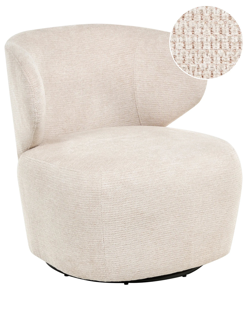 Beige swivel chair with close-up of fabric texture on a white background