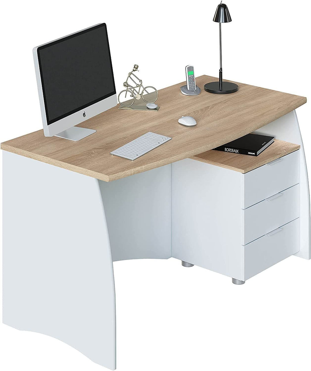White and oak-effect large desk