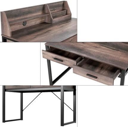 Dajauna Dark Walnut Effect Writing Study Desk with Drawers and Hutch