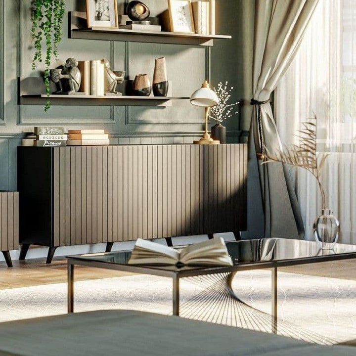 Enely Matte Black Wide 4 Door Sideboard