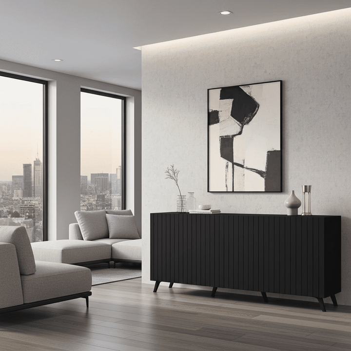 Enely Matte Black Wide 4 Door Sideboard