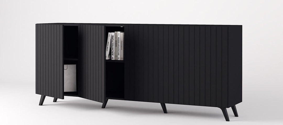 Enely Matte Black Wide 4 Door Sideboard