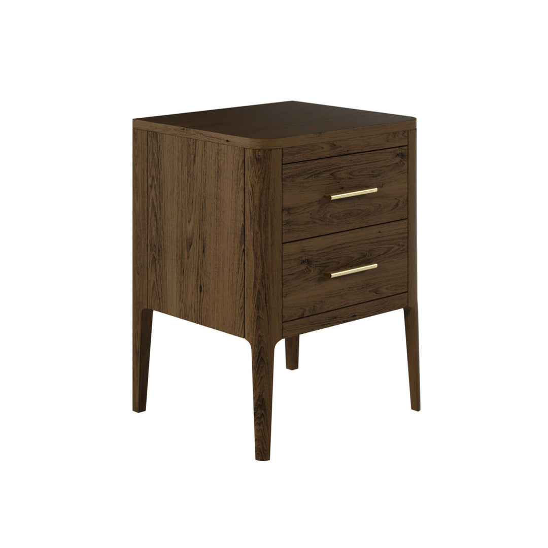 D.I. Designs Abberley Brown Oak Wood & Gold Bedside Table | 2 Drawers