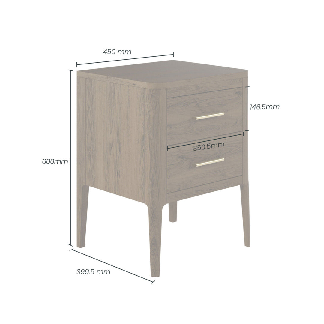 D.I. Designs Abberley Brown Oak Wood & Gold Bedside Table | 2 Drawers