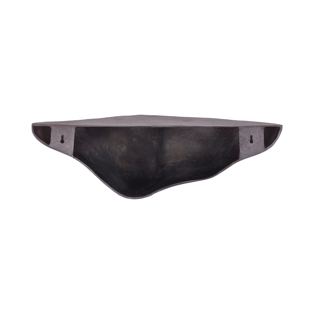 Black plastic shelf bracket on a white background
