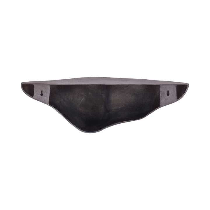 Black plastic shelf bracket on a white background