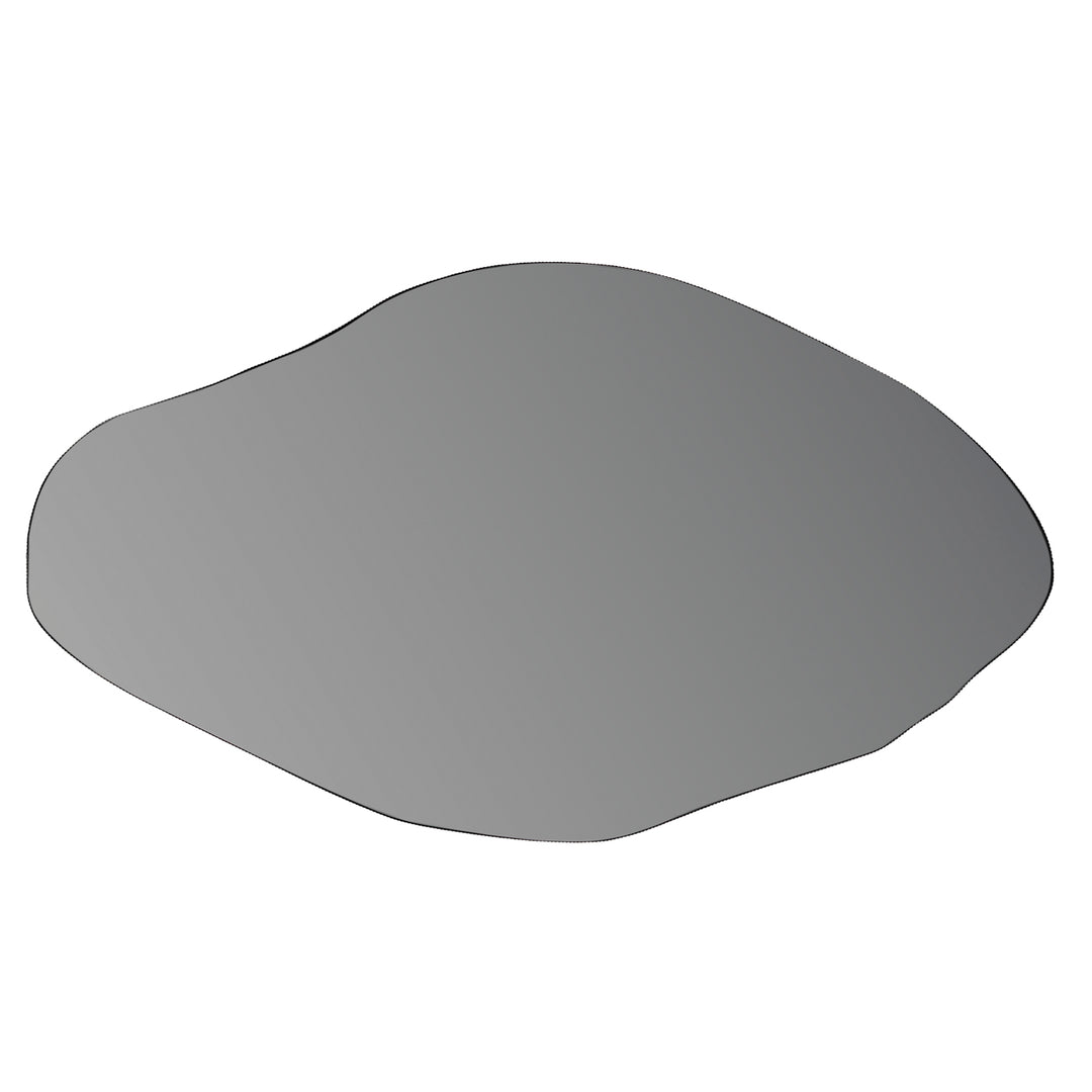 An irregularly shaped gray mirror or reflective glass panel with a dark outline, shown on a plain white background.