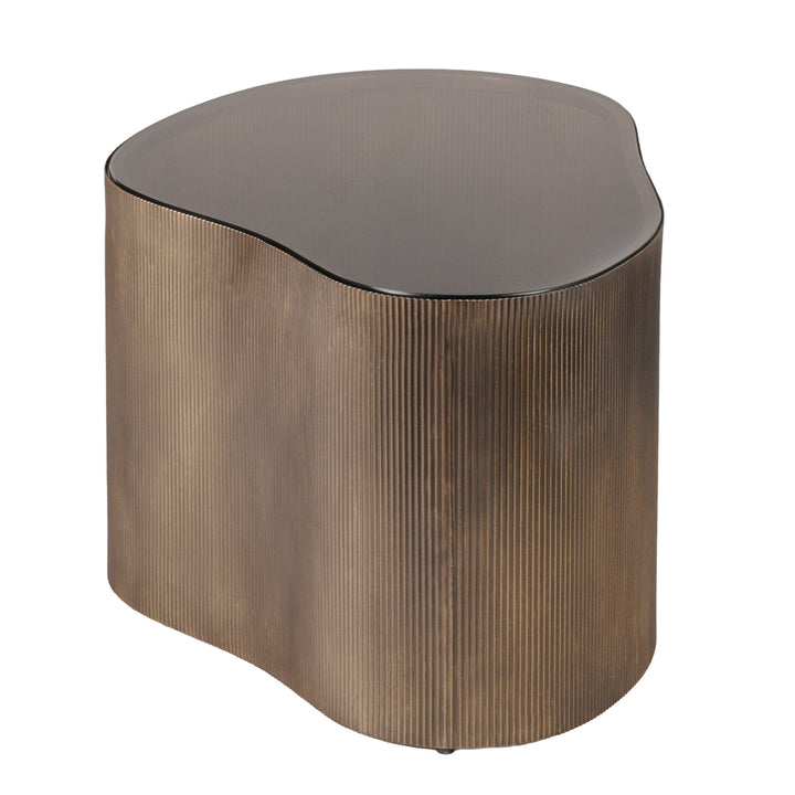 Modern side table with a ribbed texture on a white background