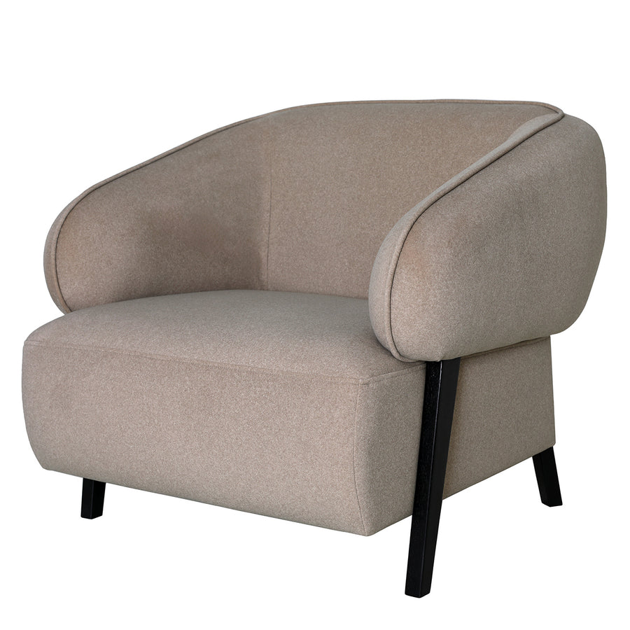 Beige armchair with black legs on a white background