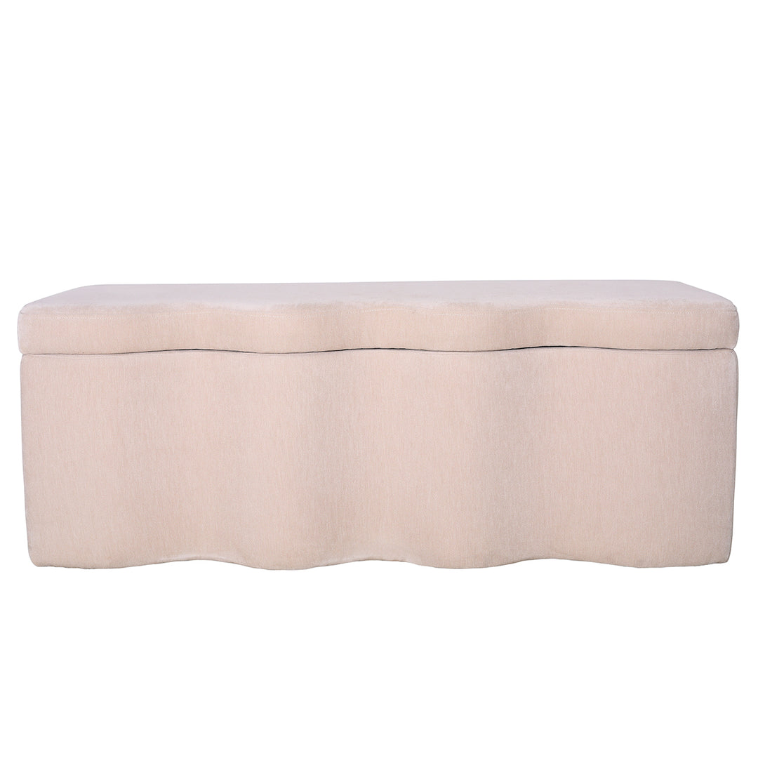 Beige wavy storage bench on a white background