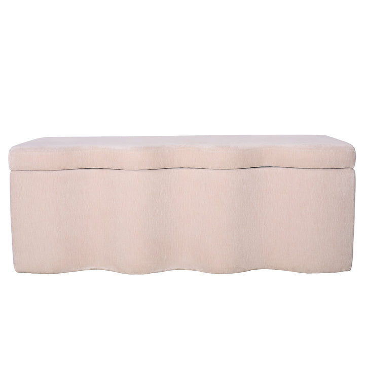 Beige wavy storage bench on a white background
