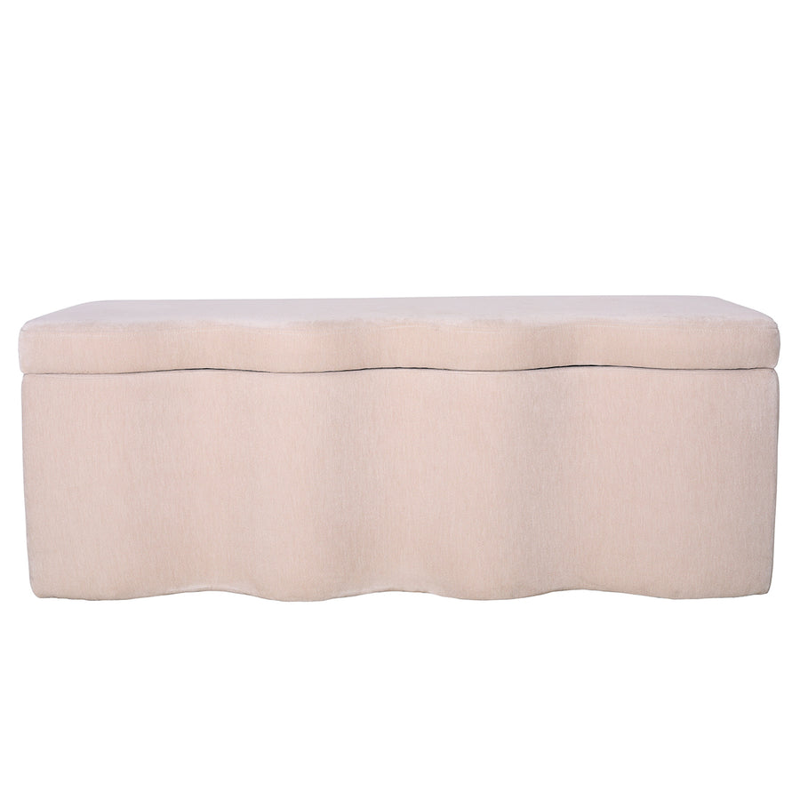 Beige wavy storage bench on a white background