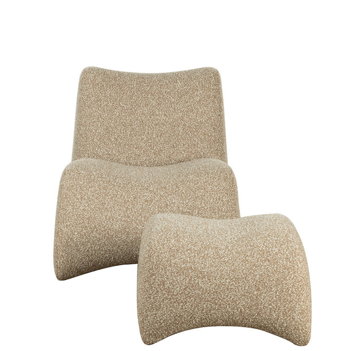 Beige textured chair and ottoman set on a white background