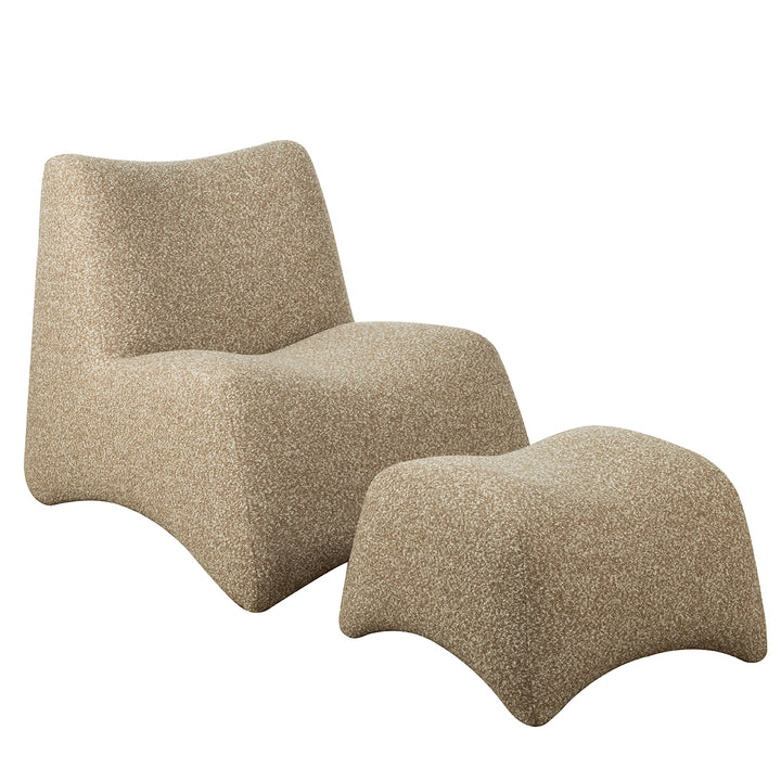 Beige lounge chair and ottoman set on a white background