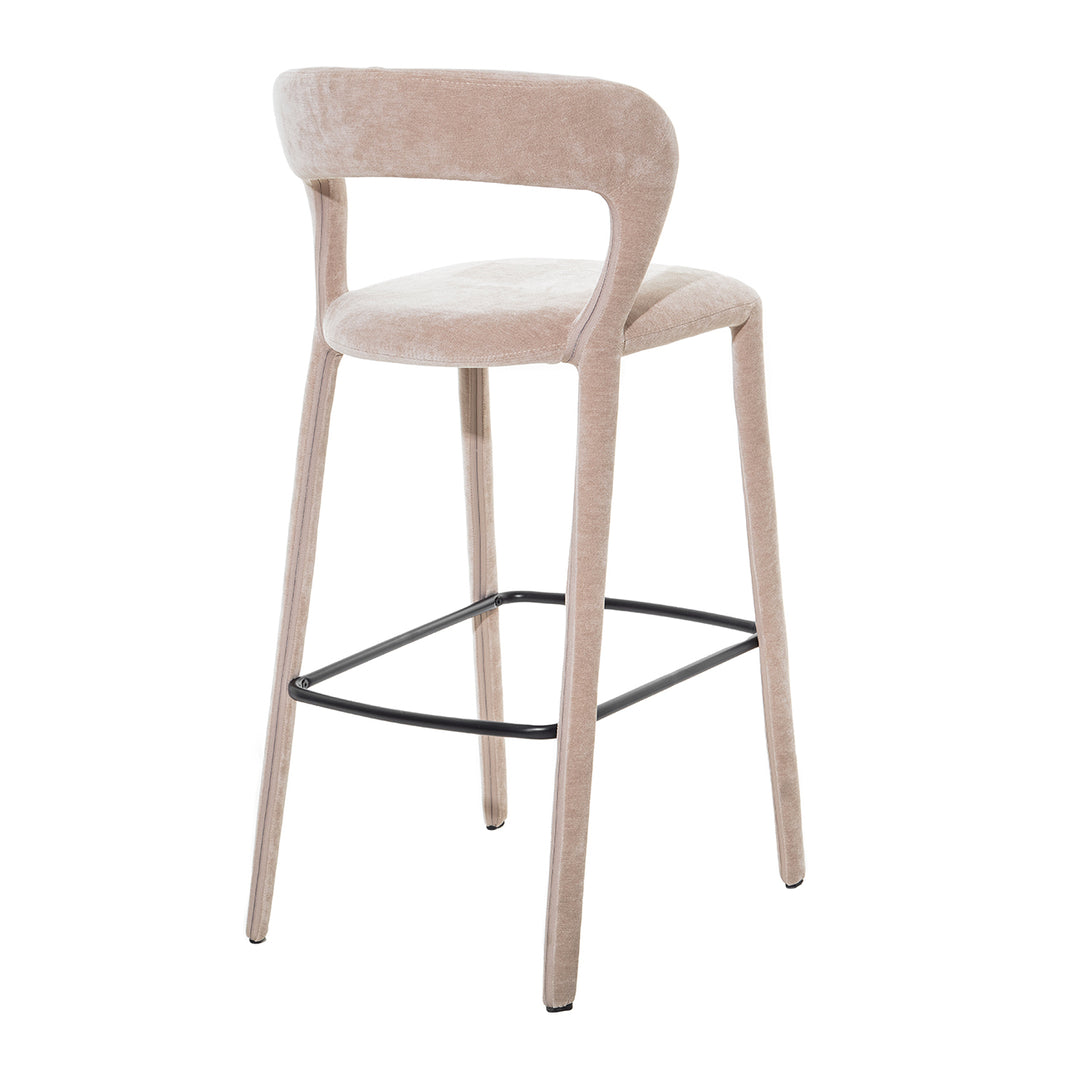 Beige bar stool with a white cushion on a white background
