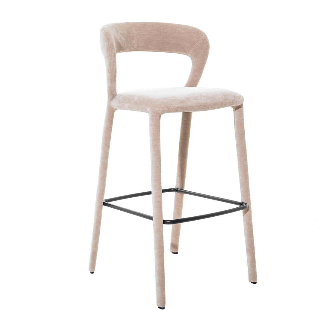 Beige bar stool with a white cushion on a white background