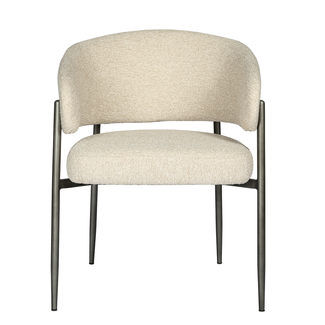 Beige chair with black metal legs on a white background
