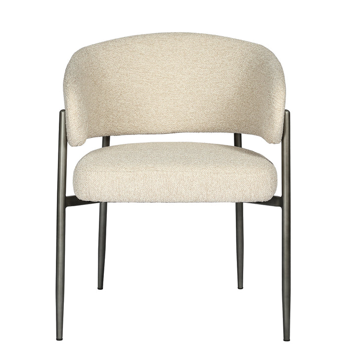 Beige chair with black metal legs on a white background