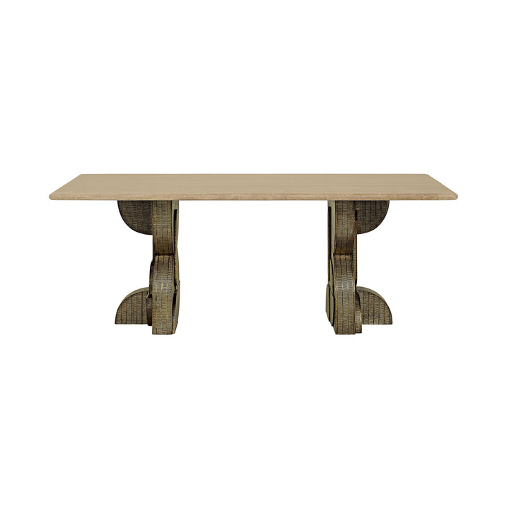 Wooden table with rustic legs on a white background