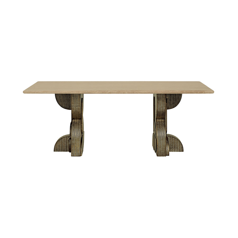 Wooden table with rustic legs on a white background