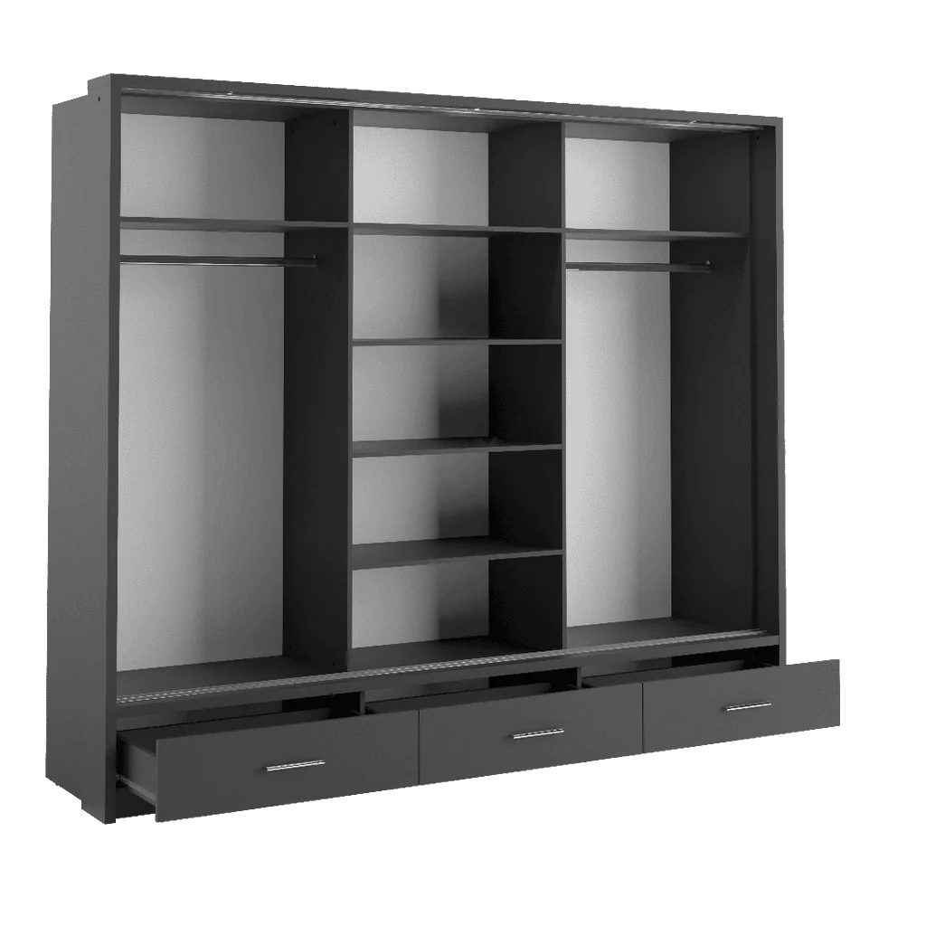 Isabella Sliding Door Wardrobe 250cm Black Matt With LED Lights