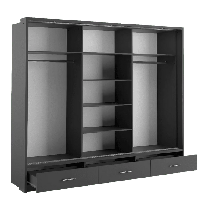 Isabella Sliding Door Wardrobe 250cm Black Matt With LED Lights
