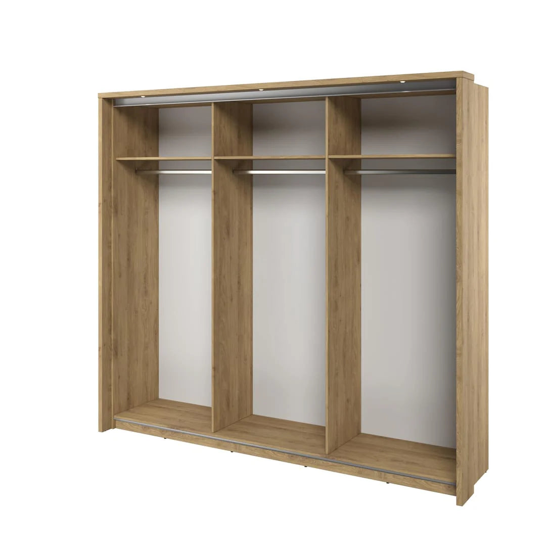Isabella Sliding Door Wardrobe 240cm Oak Shetland With LED Lights
