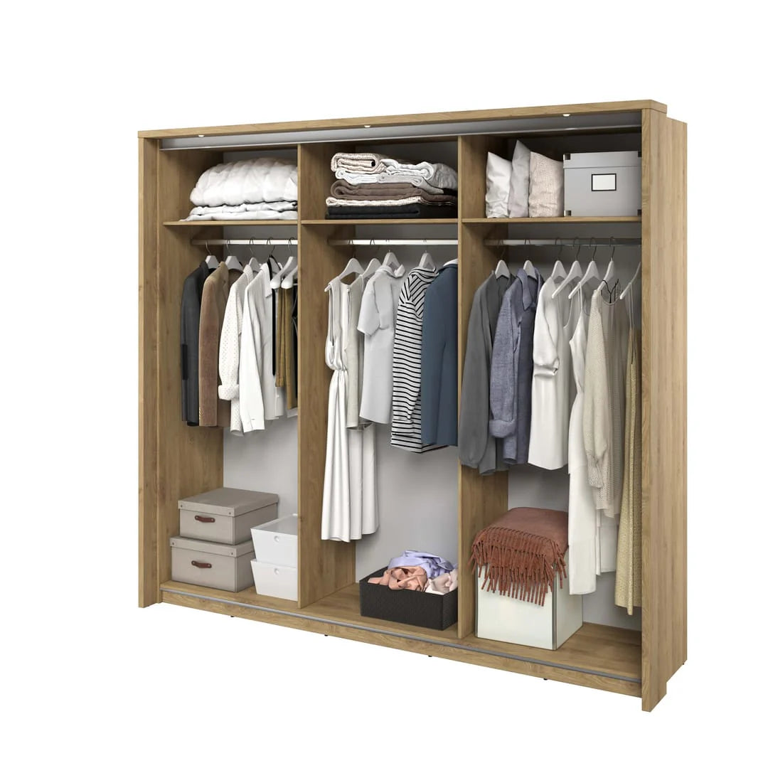 Isabella Sliding Door Wardrobe 240cm Oak Shetland With LED Lights