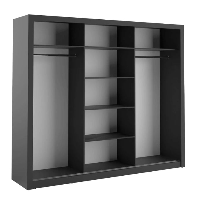 Isabella Sliding Mirrored Door Black Wardrobe 250cm