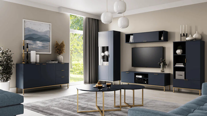 Luxurious Pula TV Cabinet 150cm - Sleek Navy with Gold Accents - W1500mm x H500mm x D410mm