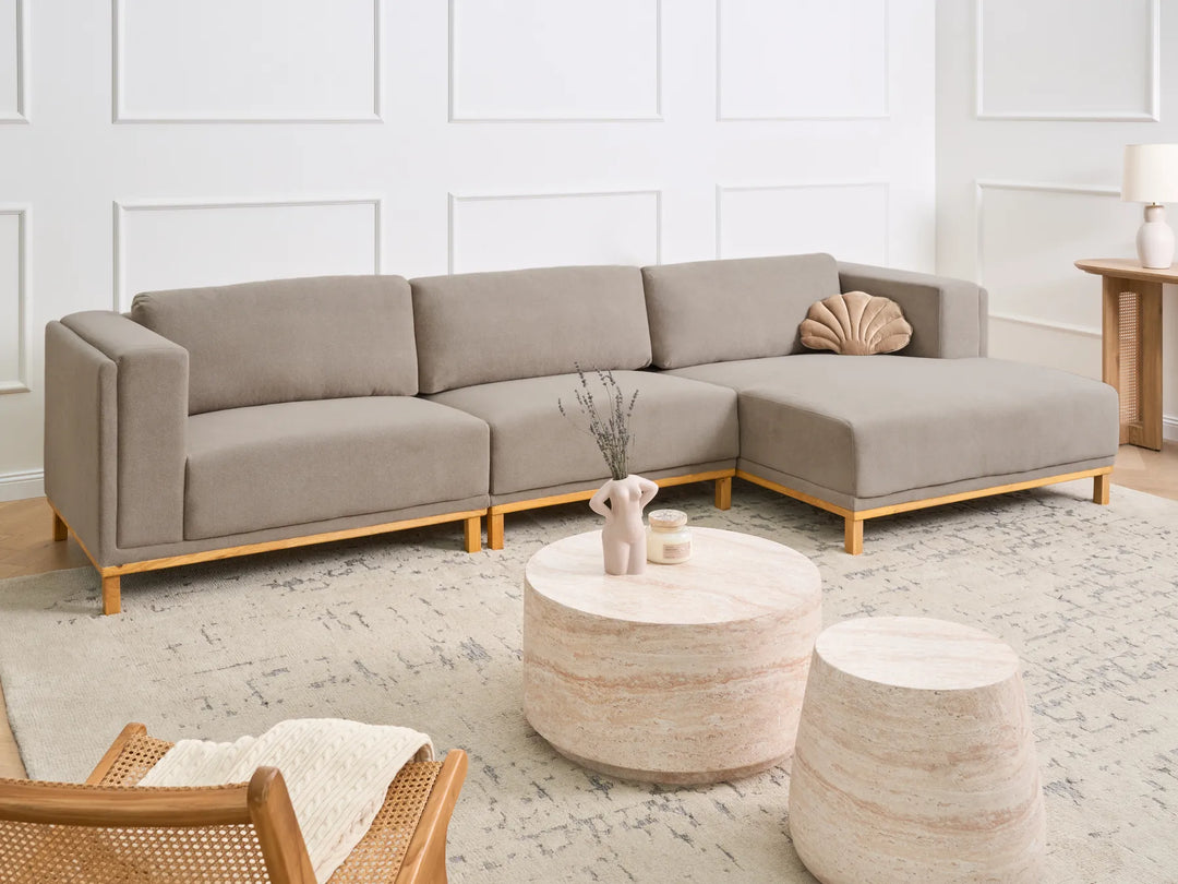 Corner Sofa 5 Seater VENG Fabric Taupe Left Hand