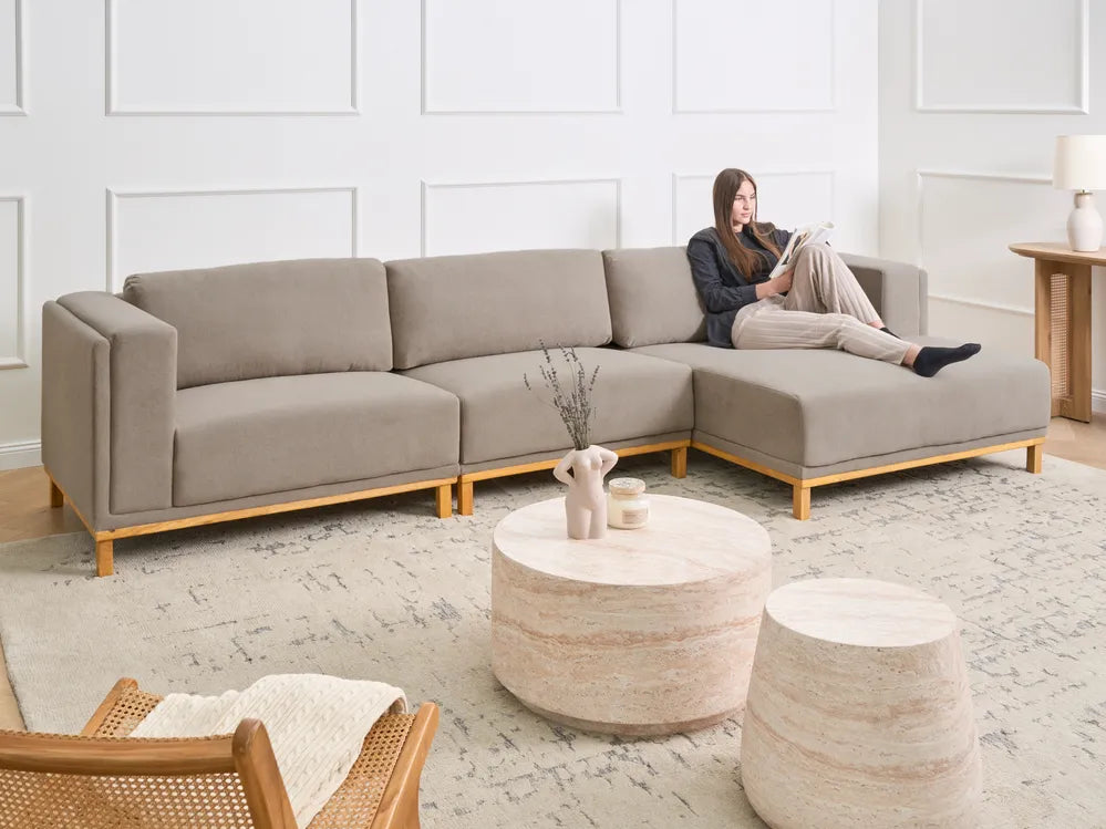 Corner Sofa 5 Seater Fabric Taupe Left Hand Josanna