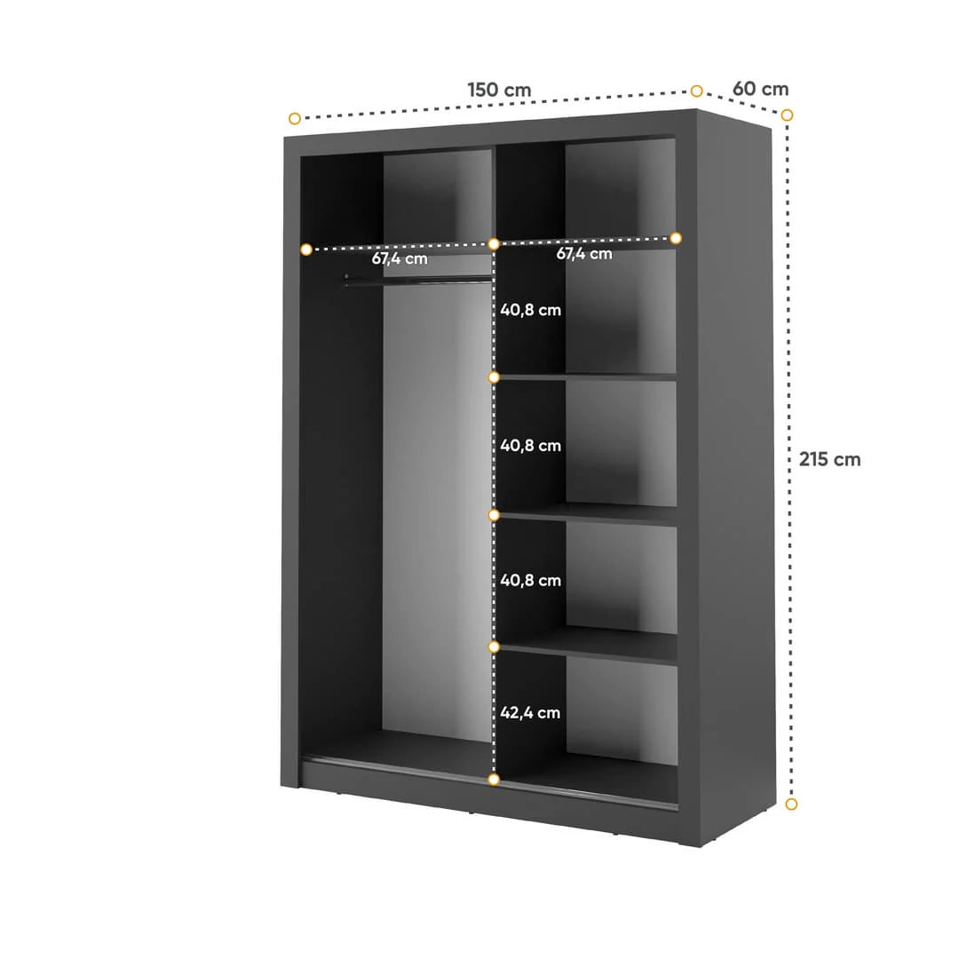 Isabella Sliding Door Wardrobe 150cm Black Matt