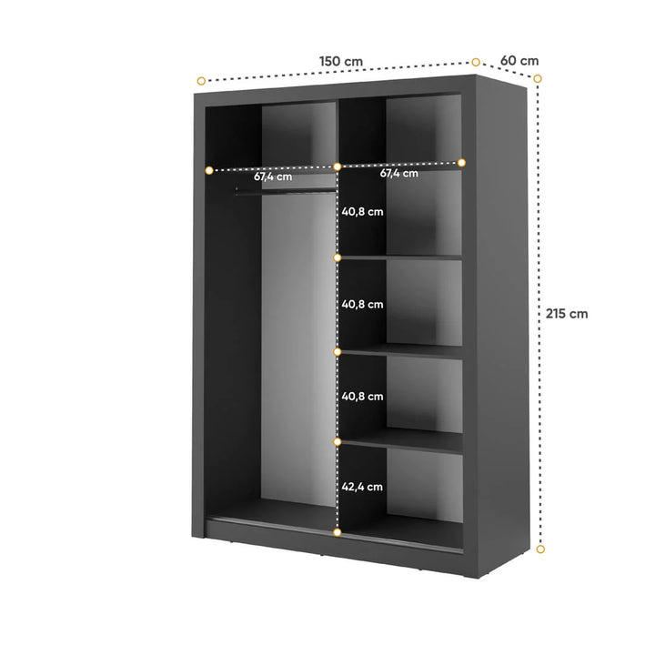 Isabella Sliding Door Wardrobe 150cm Black Matt