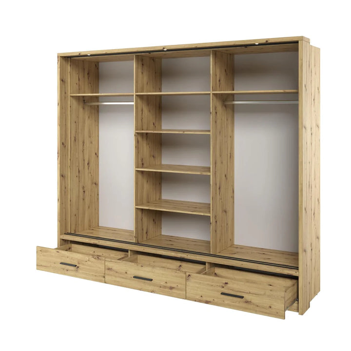 Isabella Sliding Door Wardrobe 250cm Oak Artisan With LED Lights