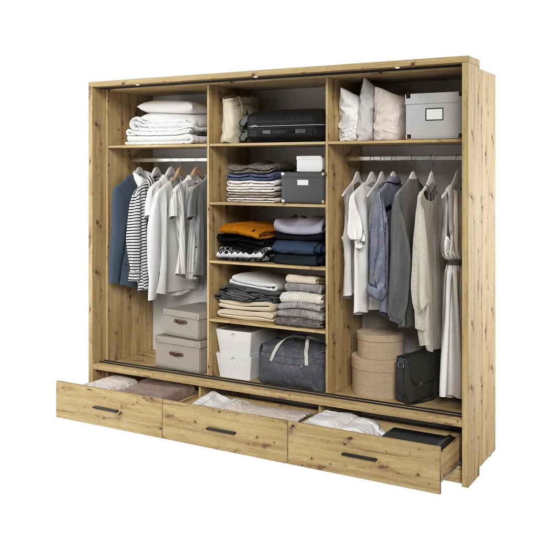 Isabella Sliding Door Wardrobe 250cm Oak Artisan With LED Lights